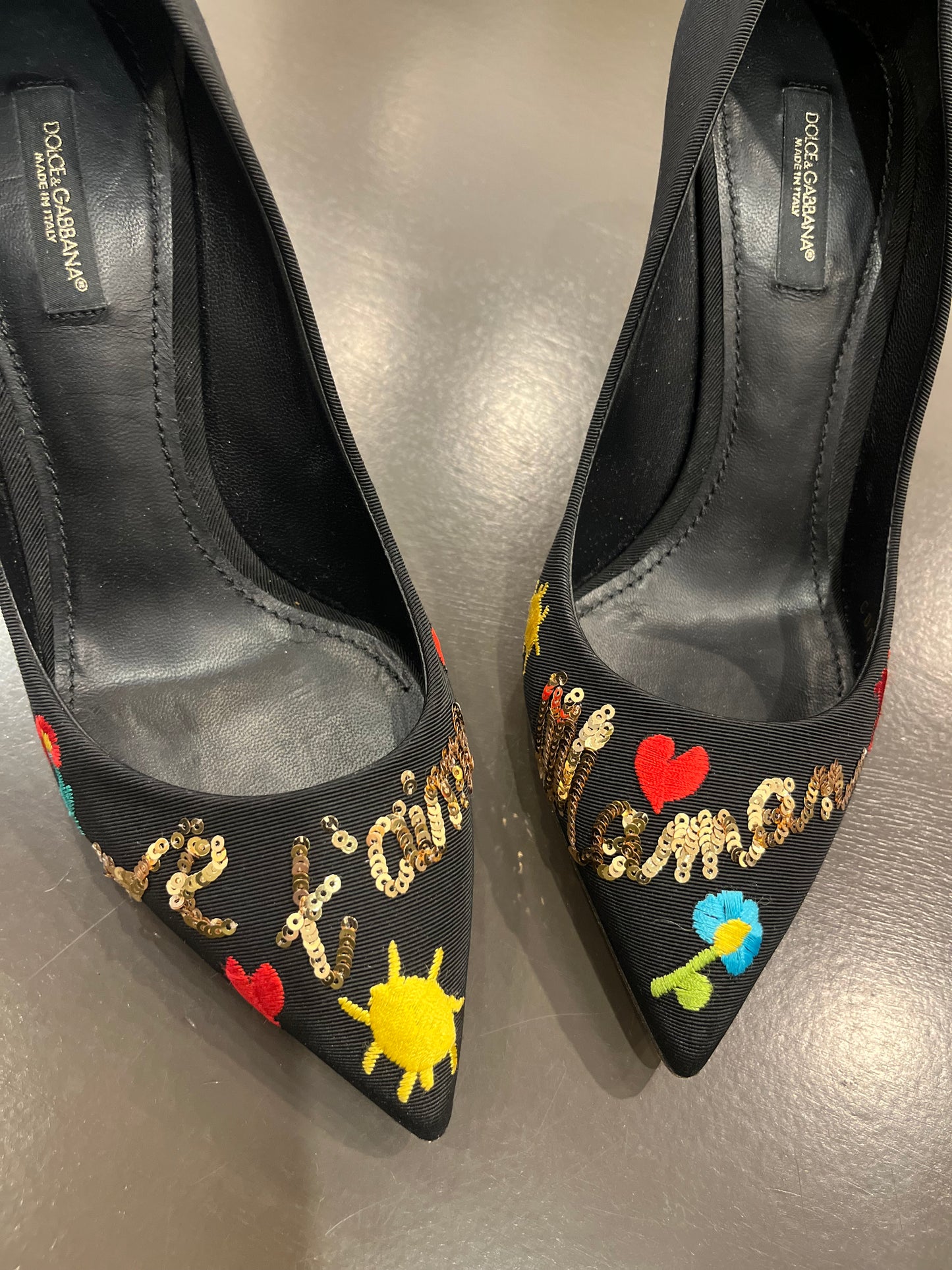 Dolce &Gabbana grosgrain sequin embroidery pump 39