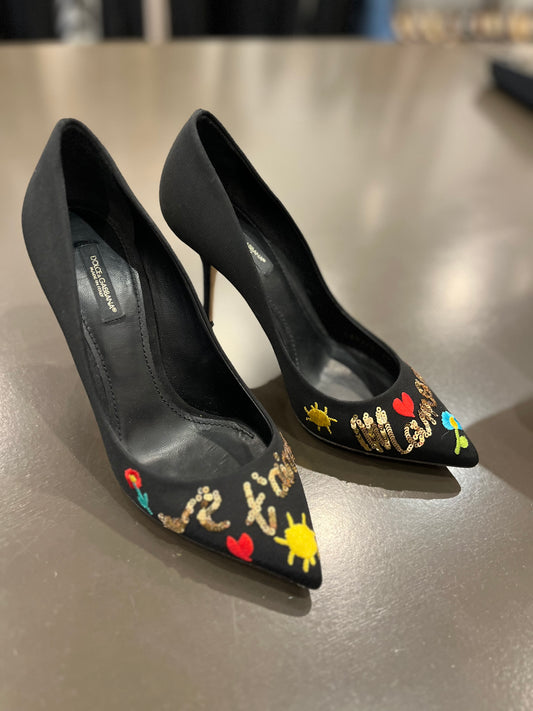 Dolce &Gabbana grosgrain sequin embroidery pump 39