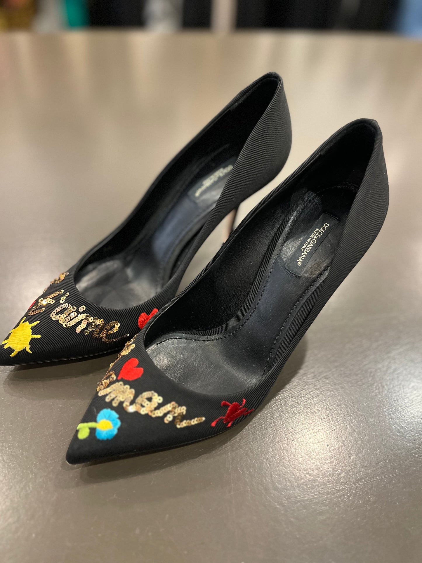Dolce &Gabbana grosgrain sequin embroidery pump 39