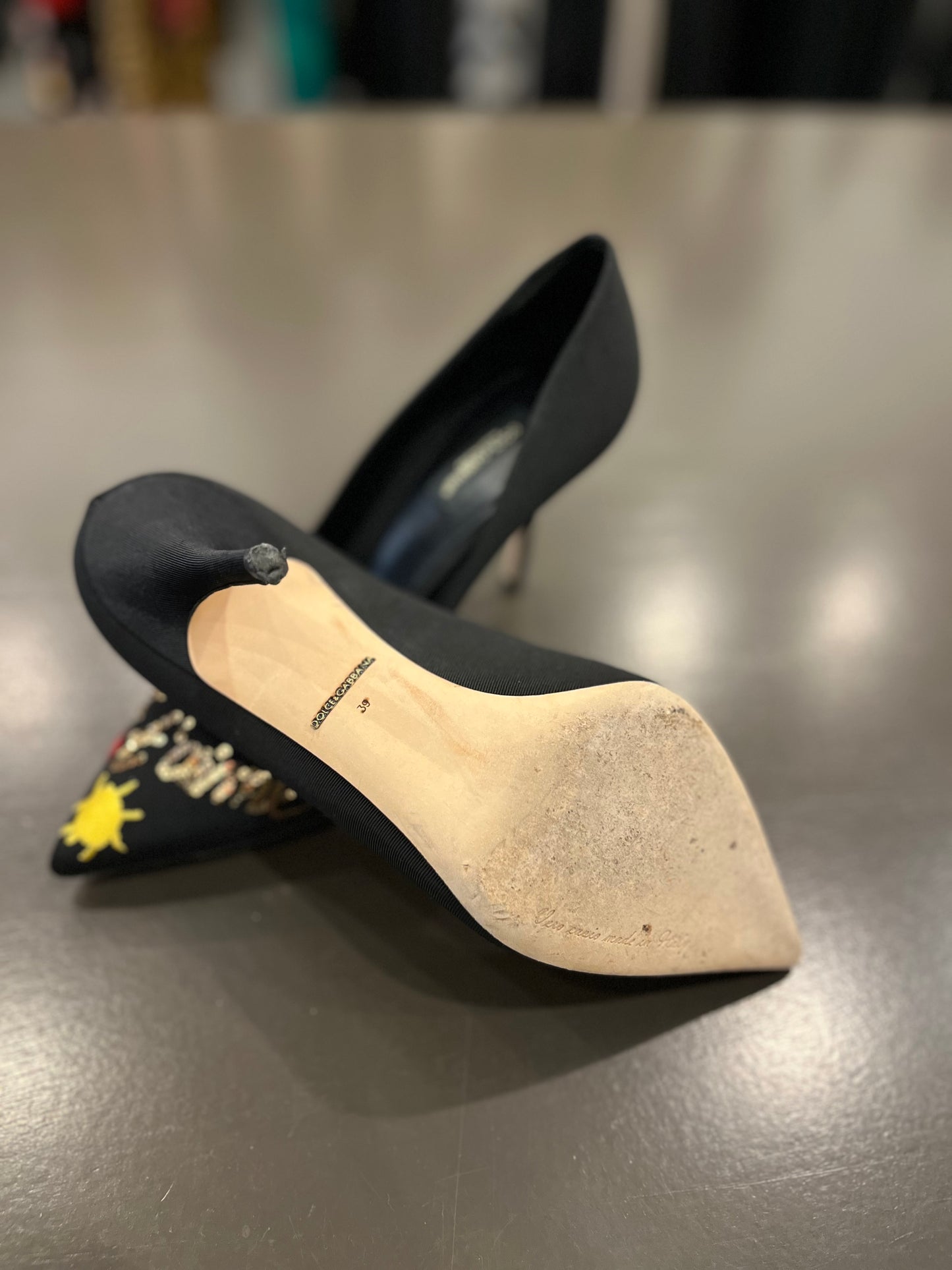 Dolce &Gabbana grosgrain sequin embroidery pump 39