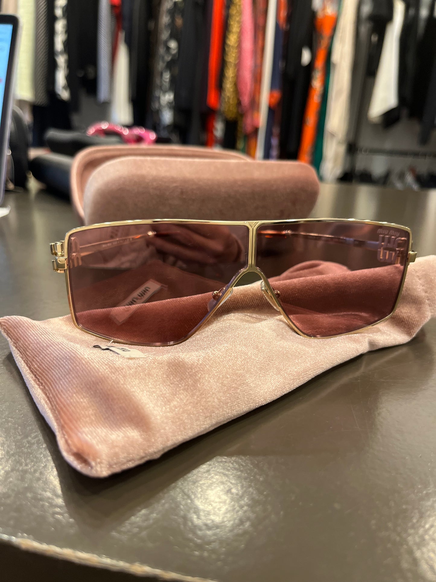 Miu Miu oversized shield pink sunglasses