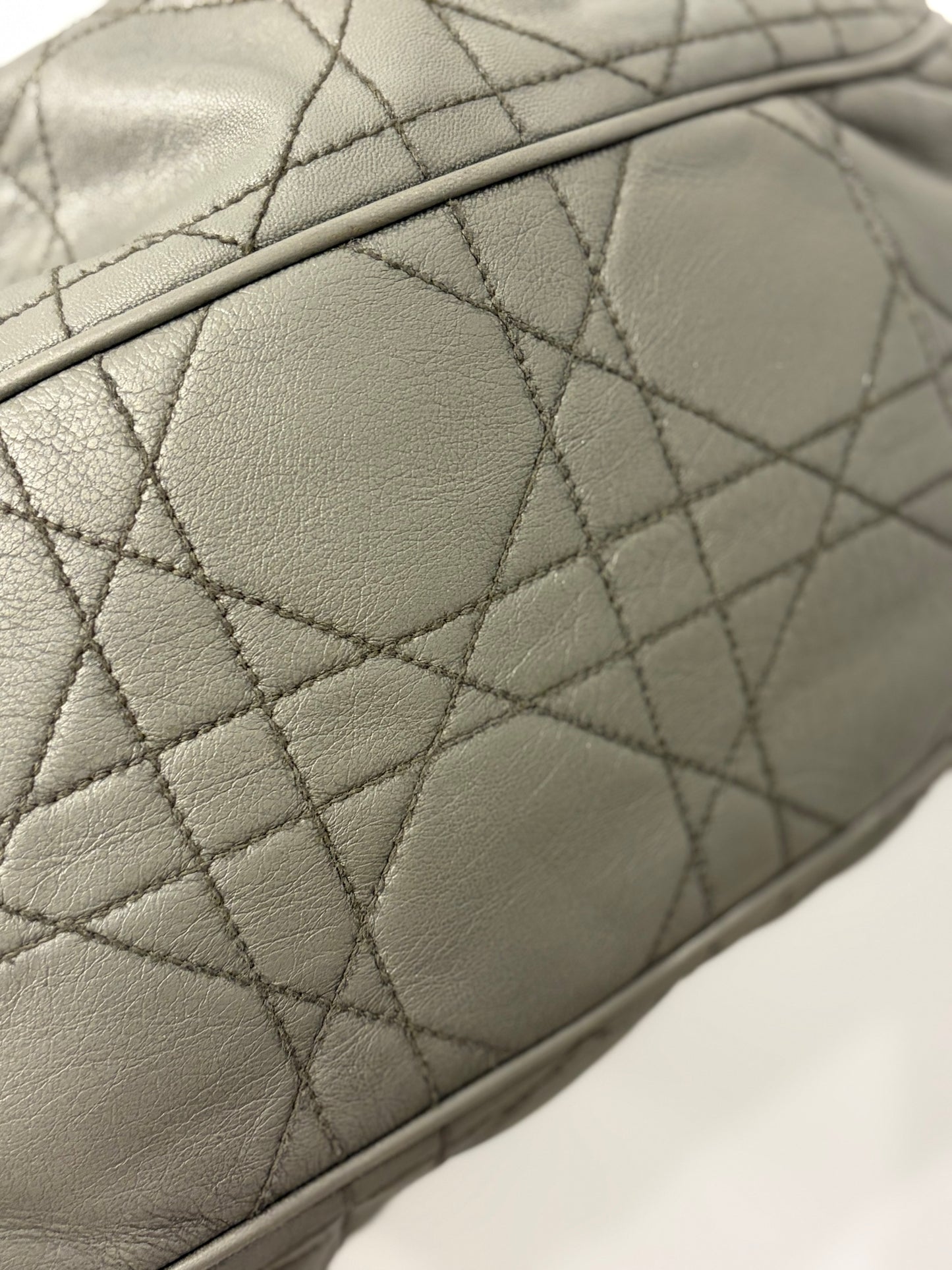 Christian Dior Cannage Gray Lambskin Drawstring Shoulder Bag