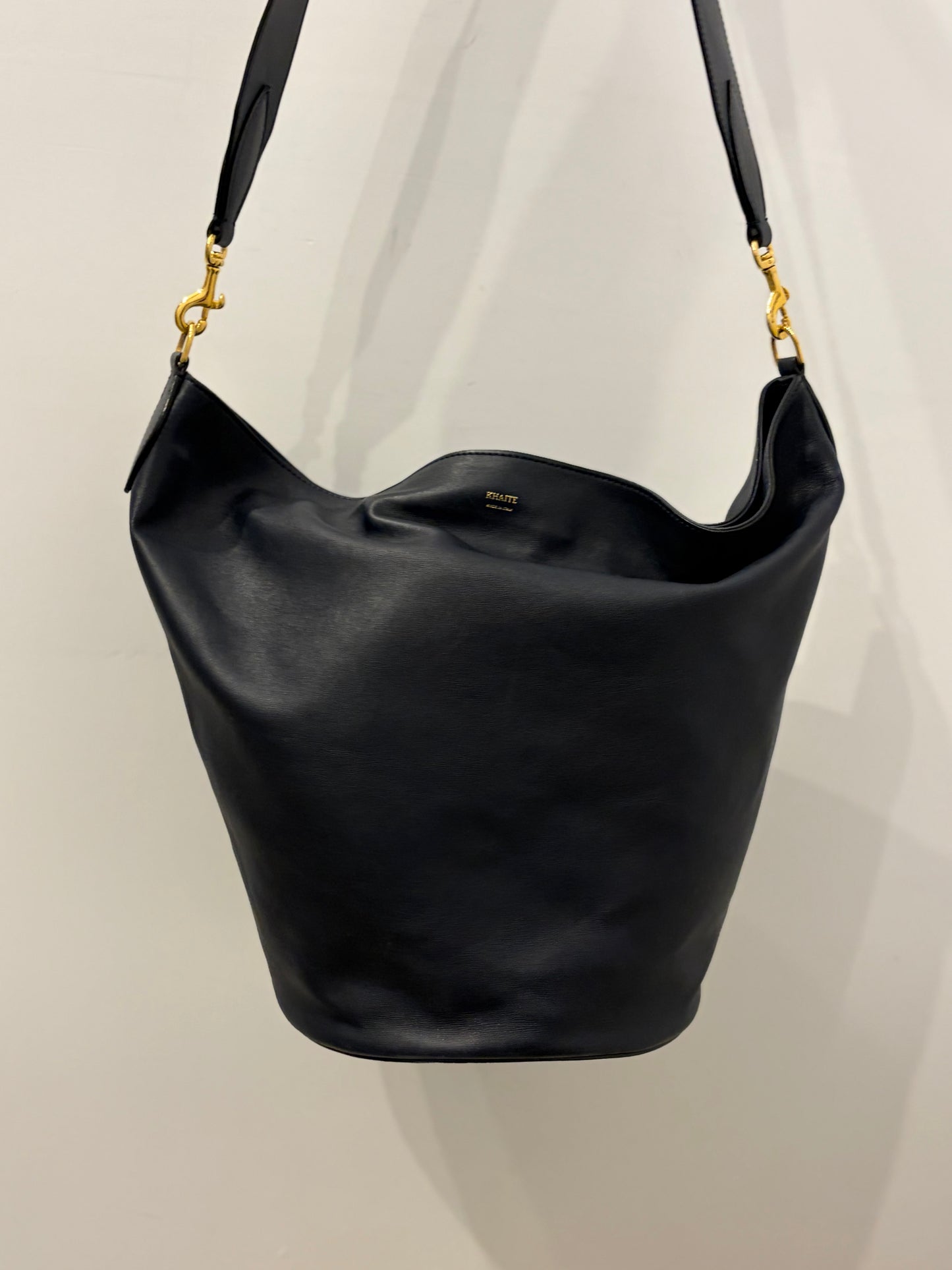 Khaite Black Leather Bucket Shoulder Bag Gold Hardware Made in Italy