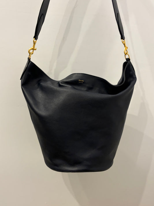 Khaite Black Leather Bucket Shoulder Bag Gold Hardware Made in Italy