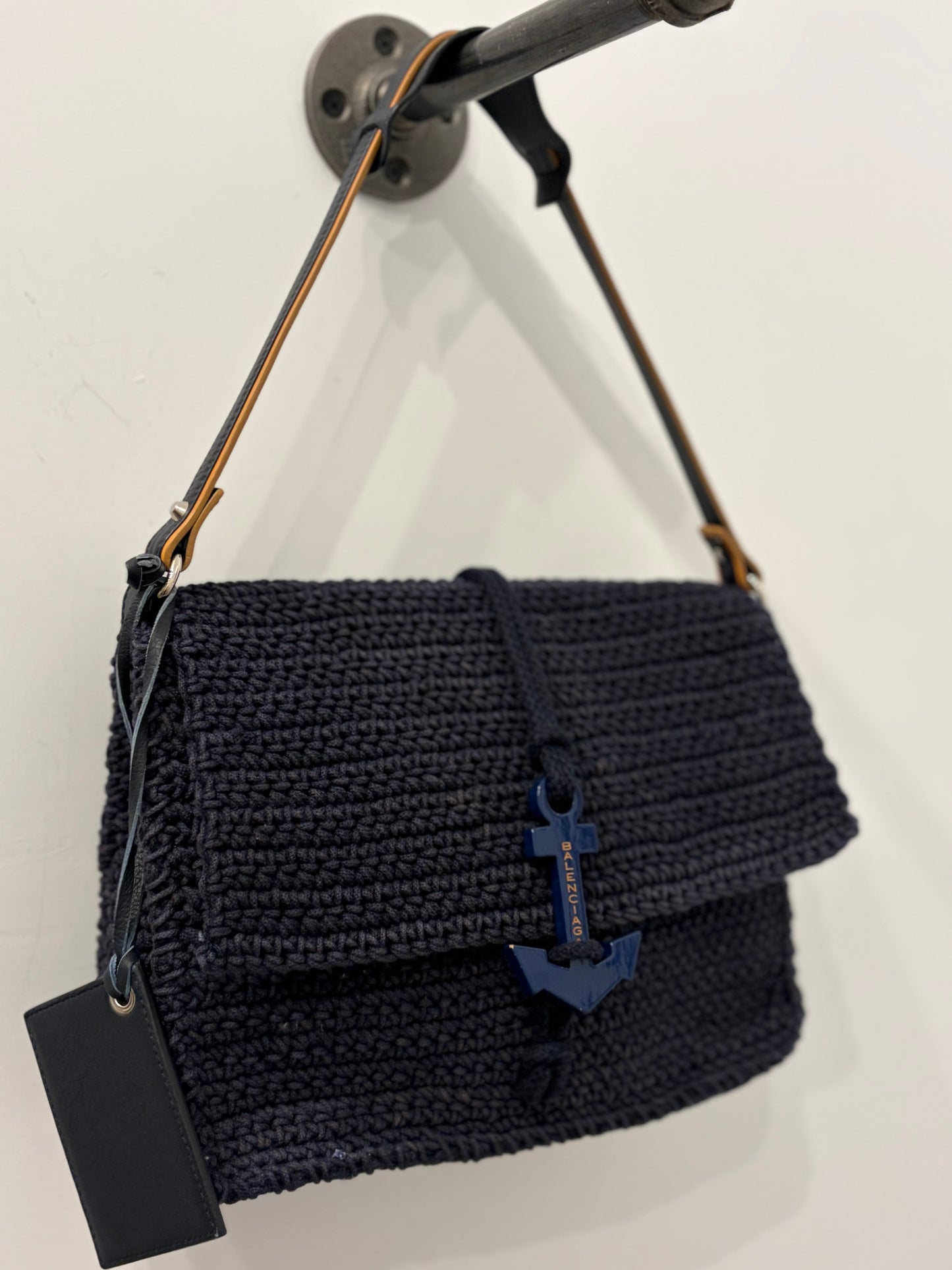 Balenciaga Navy Crochet Anchor Bag w/Mirror