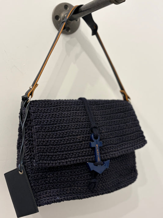 Balenciaga Navy Crochet Anchor Bag w/Mirror