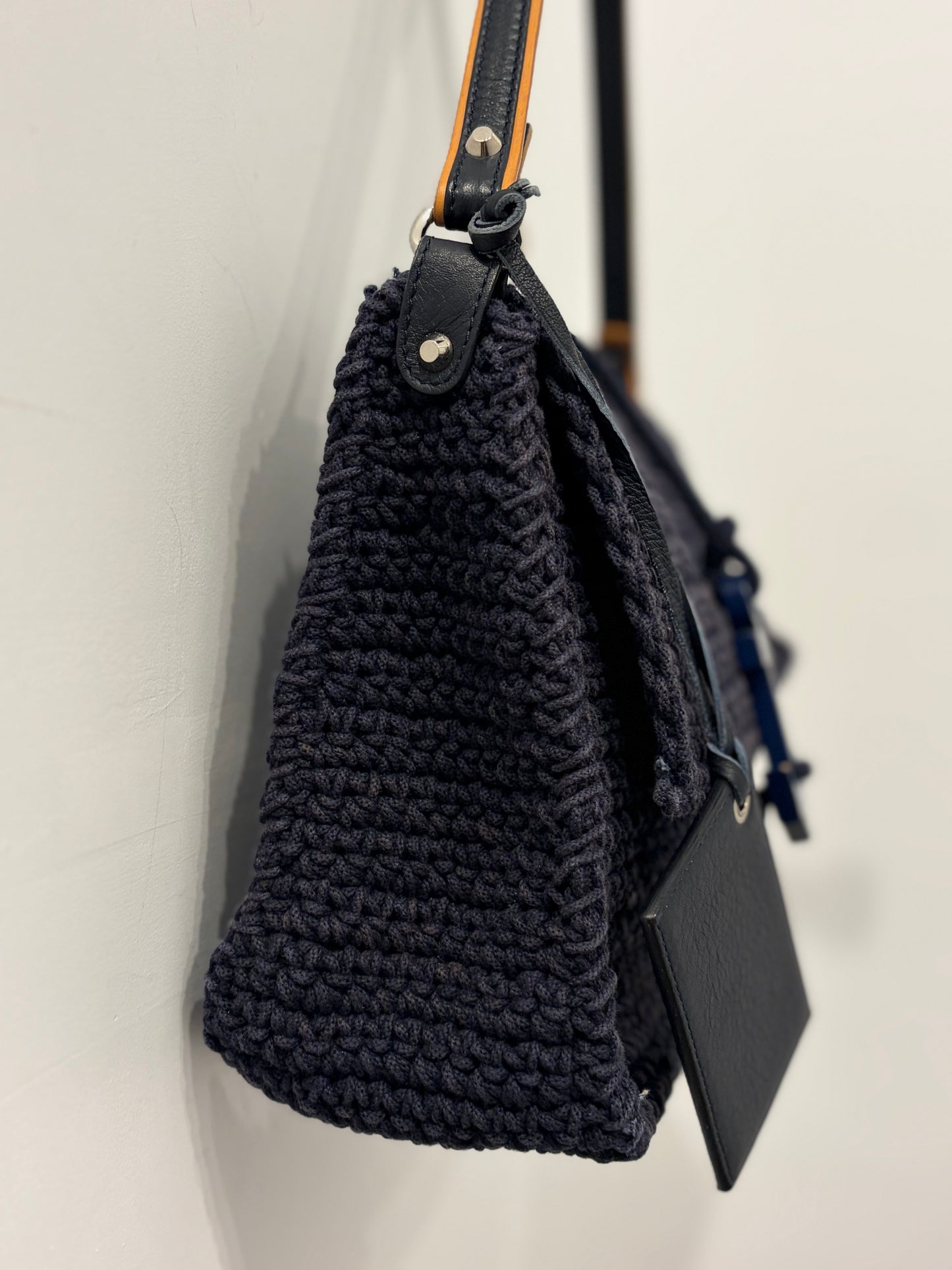 Balenciaga Navy Crochet Anchor Bag w/Mirror