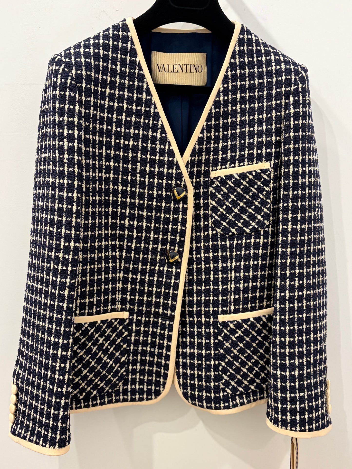 Valentino Navy & Ivory Bouclé Tweed Blazer NWT - IT 42