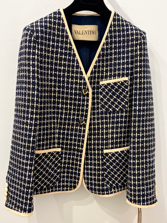 Valentino Navy & Ivory Bouclé Tweed Blazer NWT - IT 42