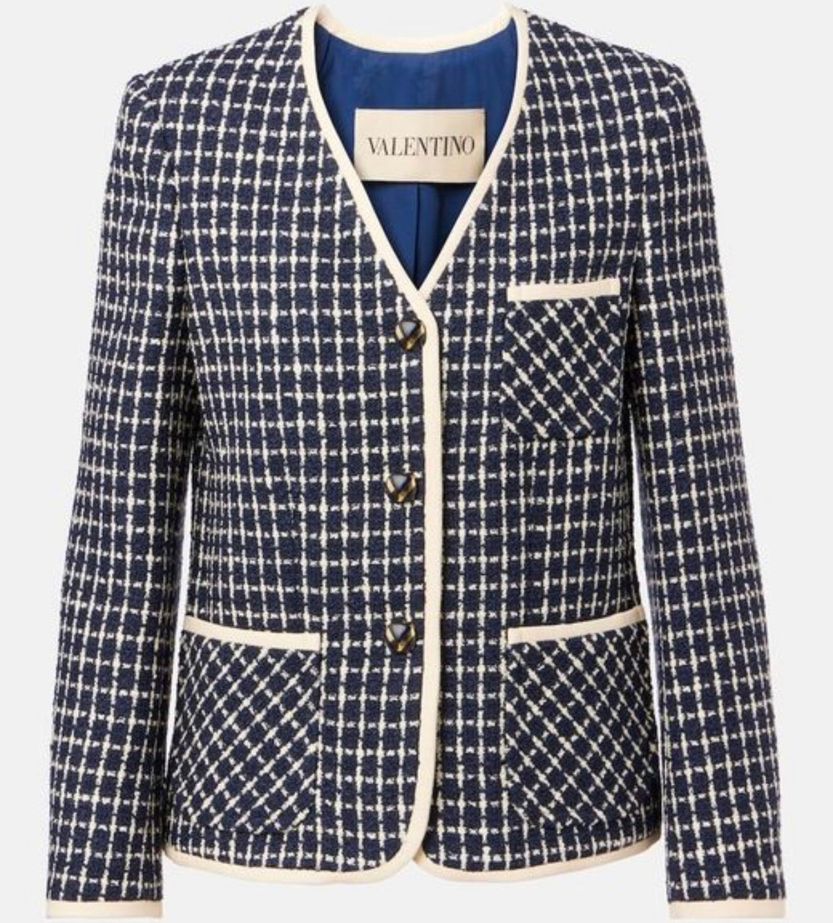 Valentino Navy & Ivory Bouclé Tweed Blazer NWT - IT 42