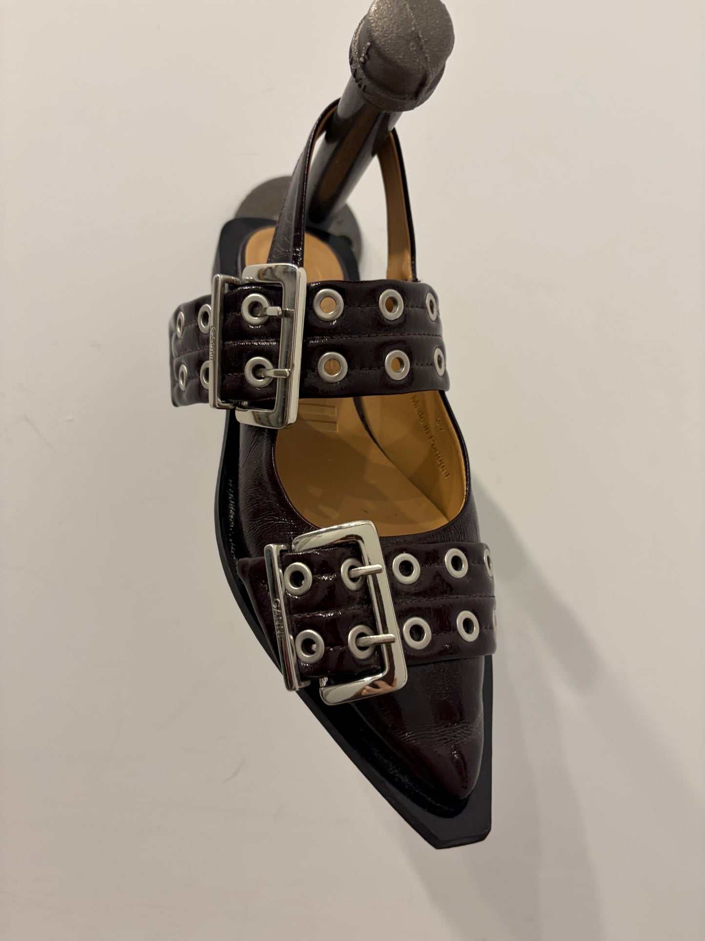 Ganni Burgundy Buckle Slingback Ballerinas 37