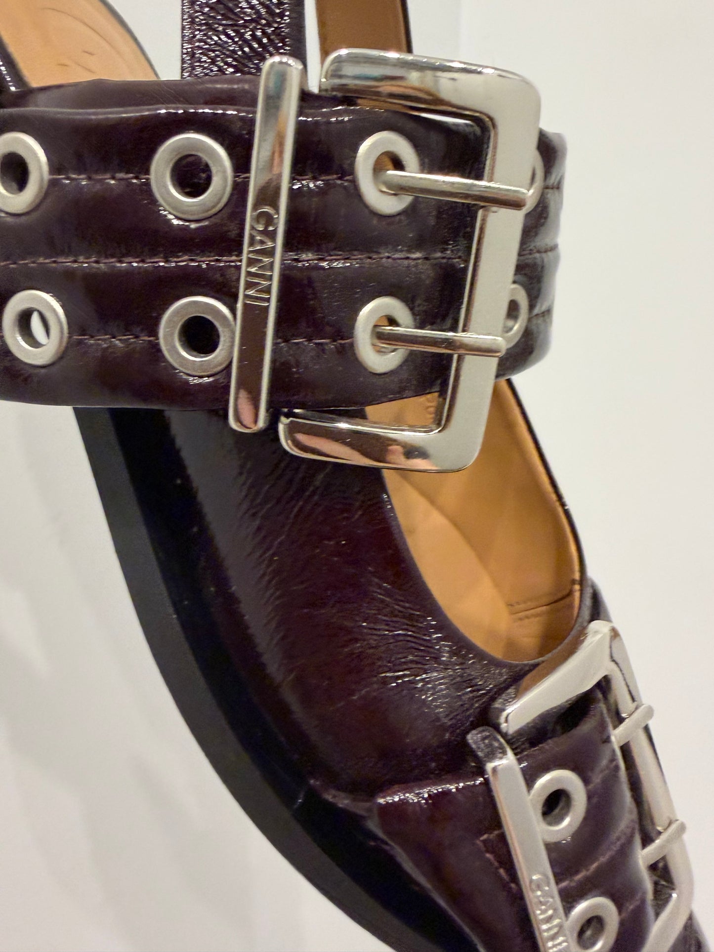 Ganni Burgundy Buckle Slingback Ballerinas 37