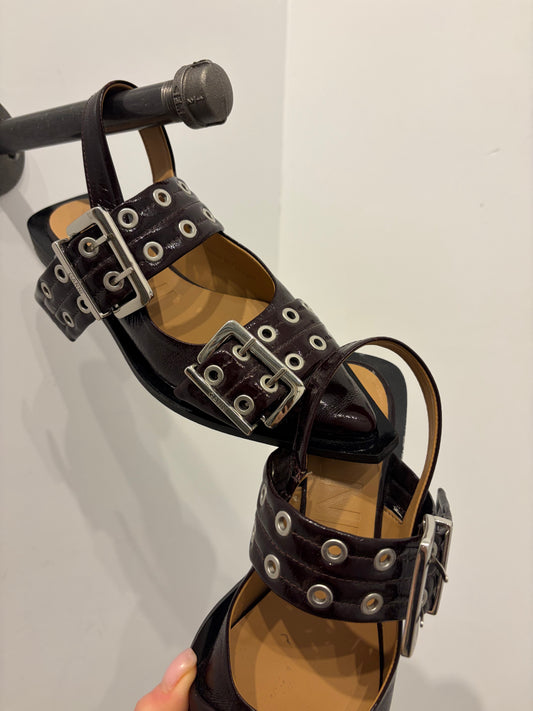 Ganni Burgundy Buckle Slingback Ballerinas 37