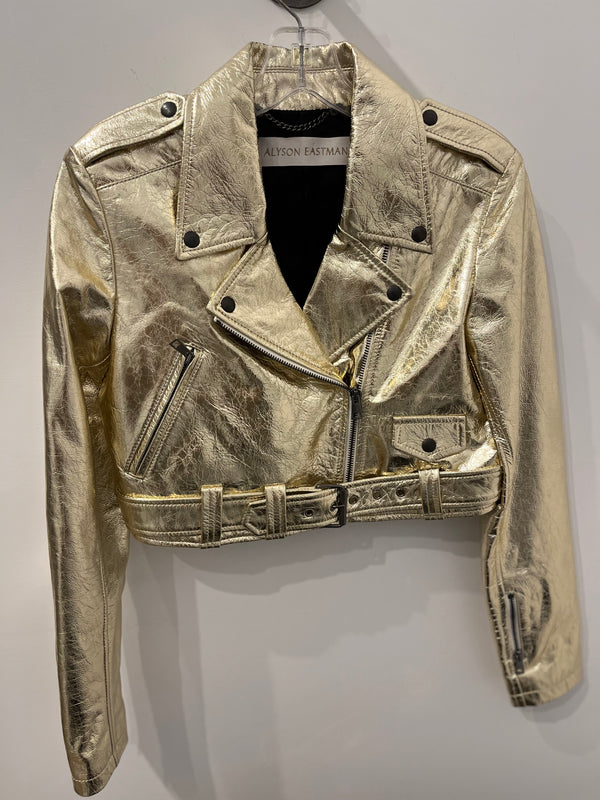 Alyson Eastman Gold Metallic Moto Jacket XS