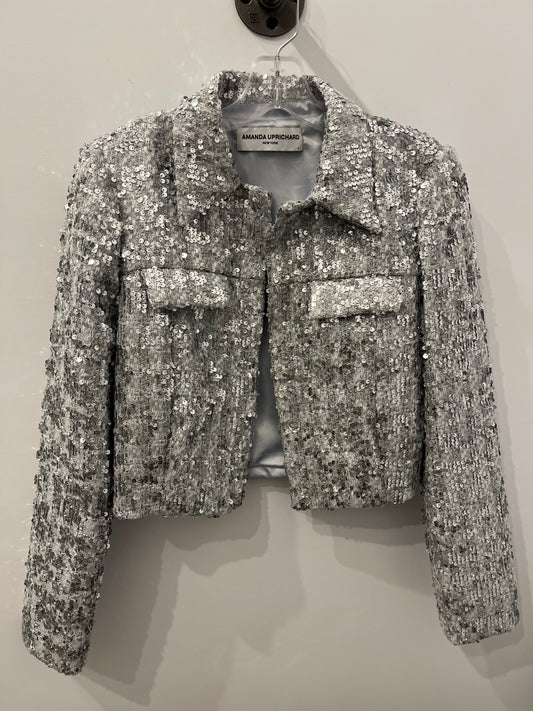 Amanda Uprichard S cropped sequin tweed silver jacket