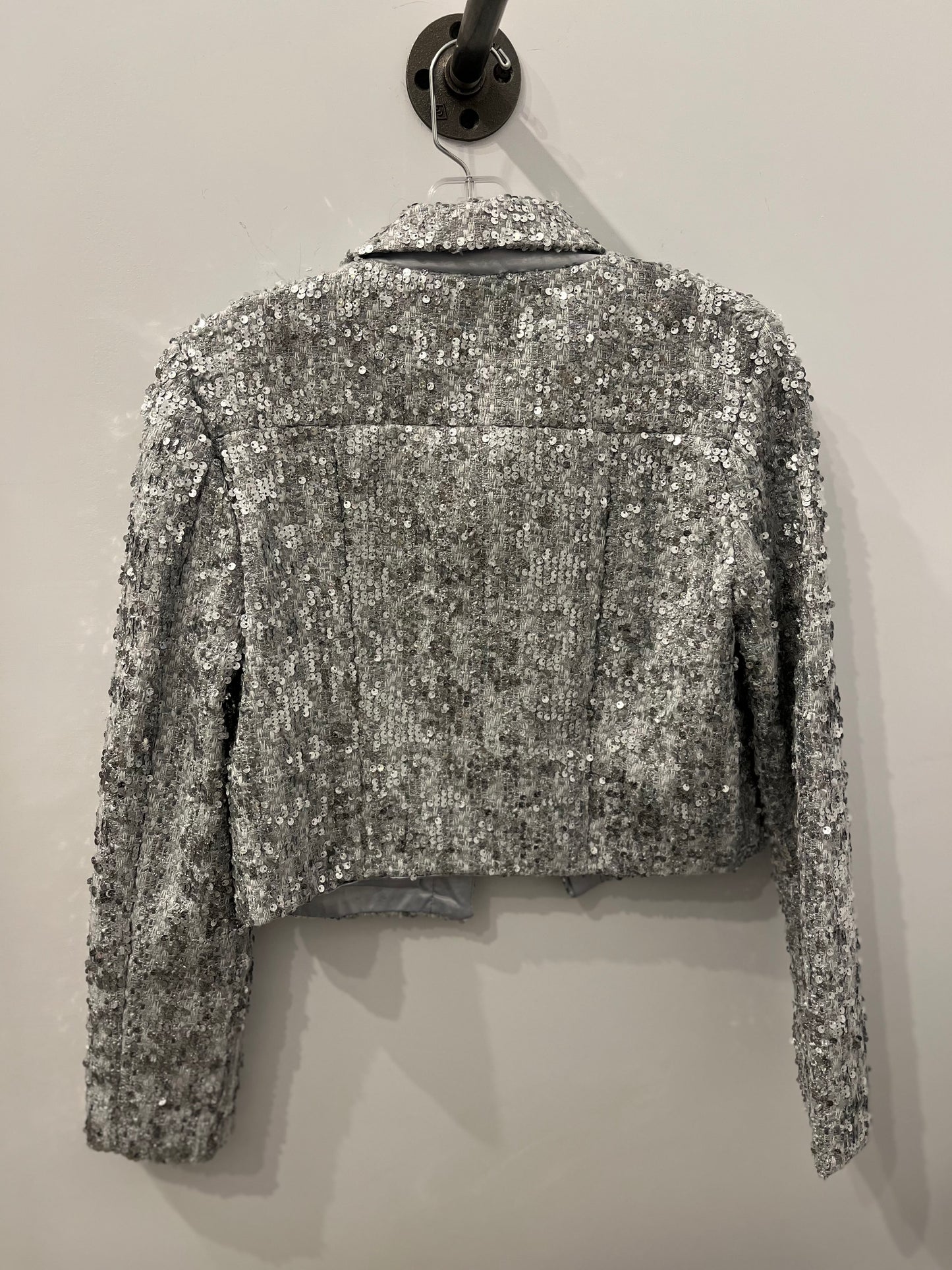 Amanda Uprichard S cropped sequin tweed silver jacket
