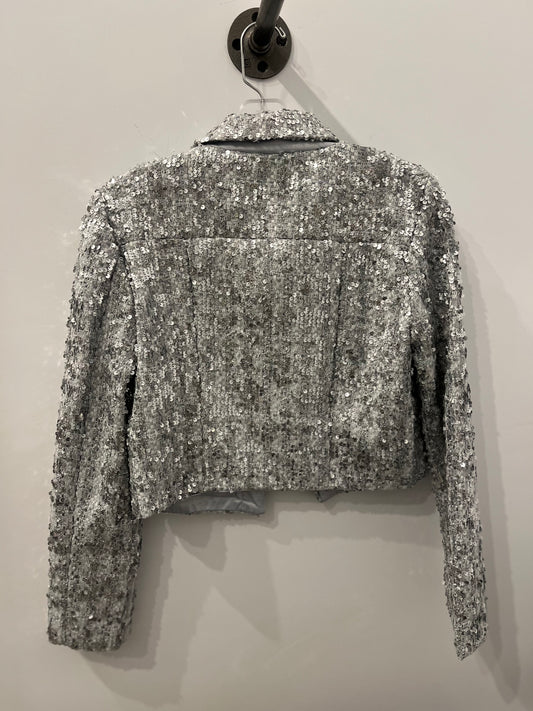 Amanda Uprichard S cropped sequin tweed silver jacket