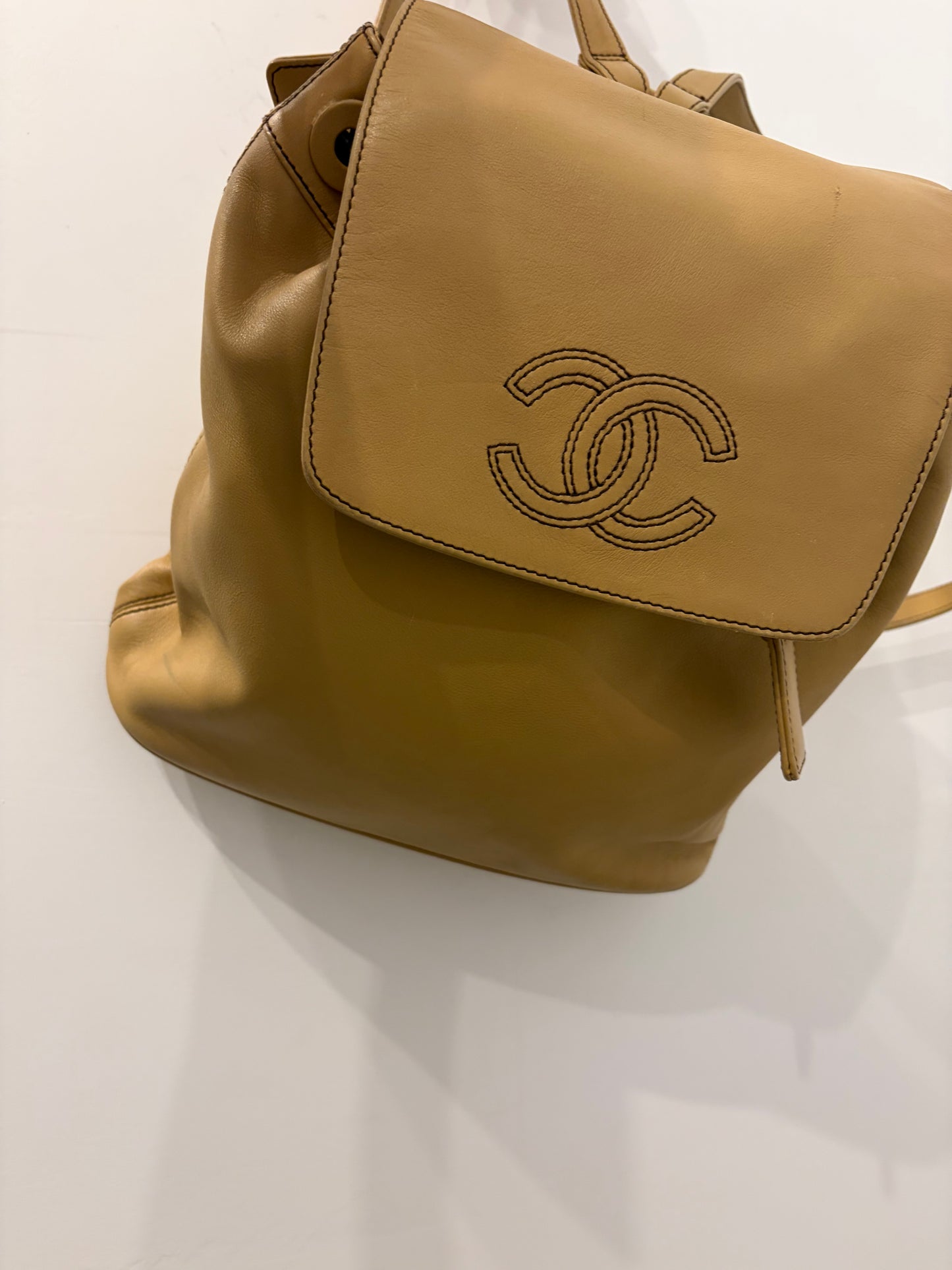 Chanel Vintage Beige Lambskin CC Backpack