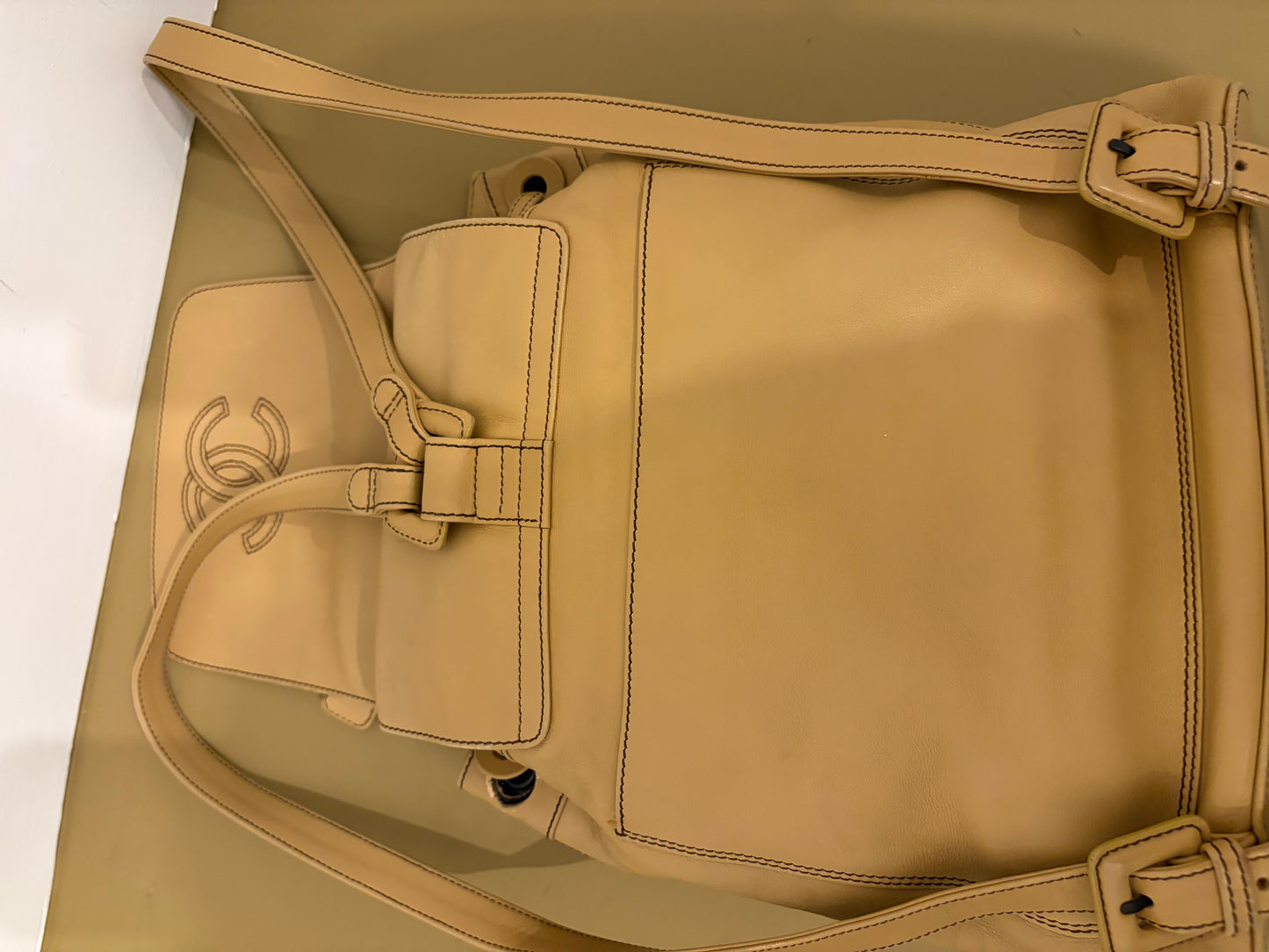 Chanel Vintage Beige Lambskin CC Backpack