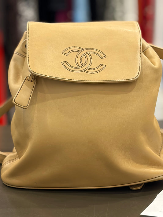 Chanel Vintage Beige Lambskin CC Backpack