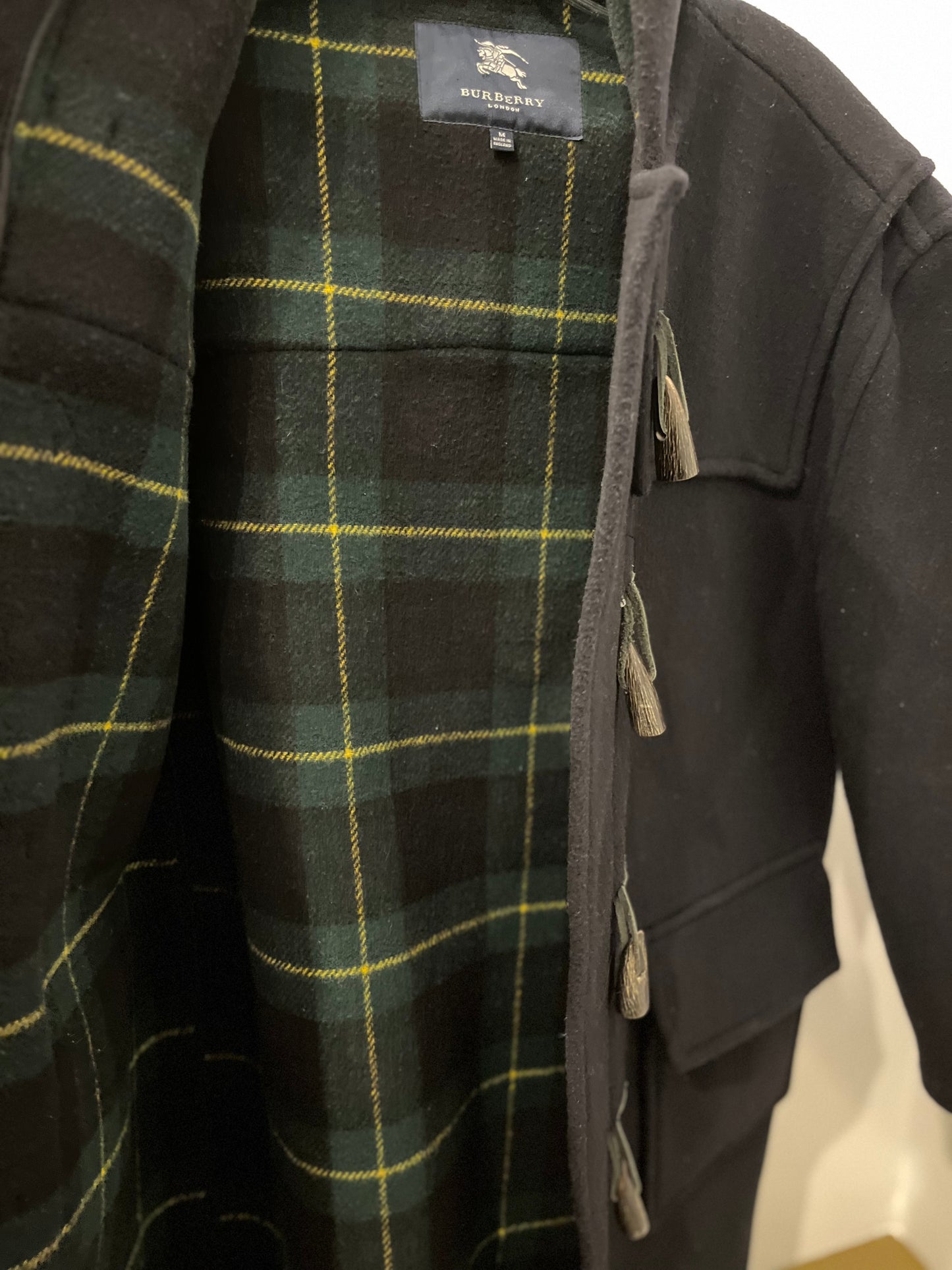 Burberry Wool Duffle Coat – Black with Tartan Lining Size M