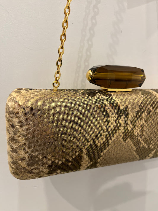 Judith Lieber overture slim rectangle gold evening bag