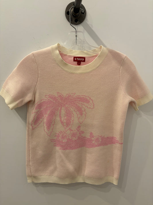 Staud Pink Palm Tree Intarsia Knit Sweater - XS