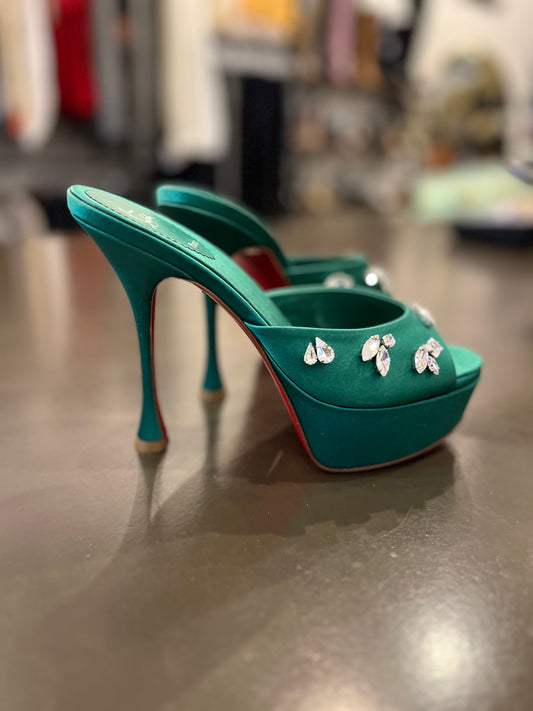 Christian Louboutin crystal-embellished platform mule sandals 38.5