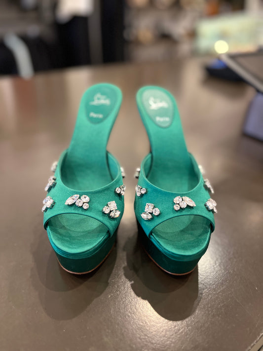 Christian Louboutin crystal-embellished platform mule sandals 38.5