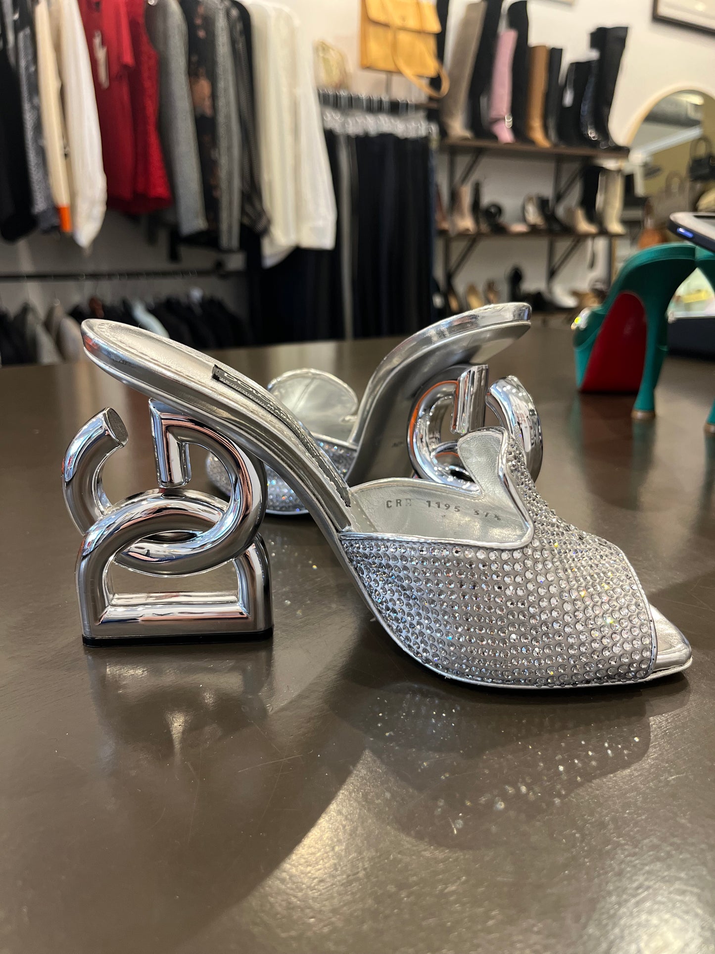 Dolce & Gabbana crystal-embellished logo-heel mule sandals 37.5