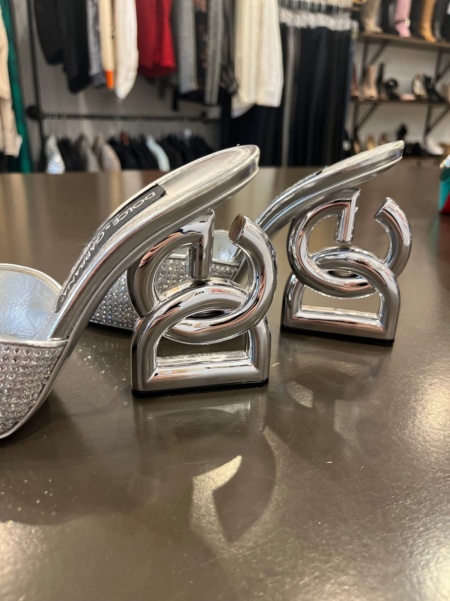 Dolce & Gabbana crystal-embellished logo-heel mule sandals 37.5