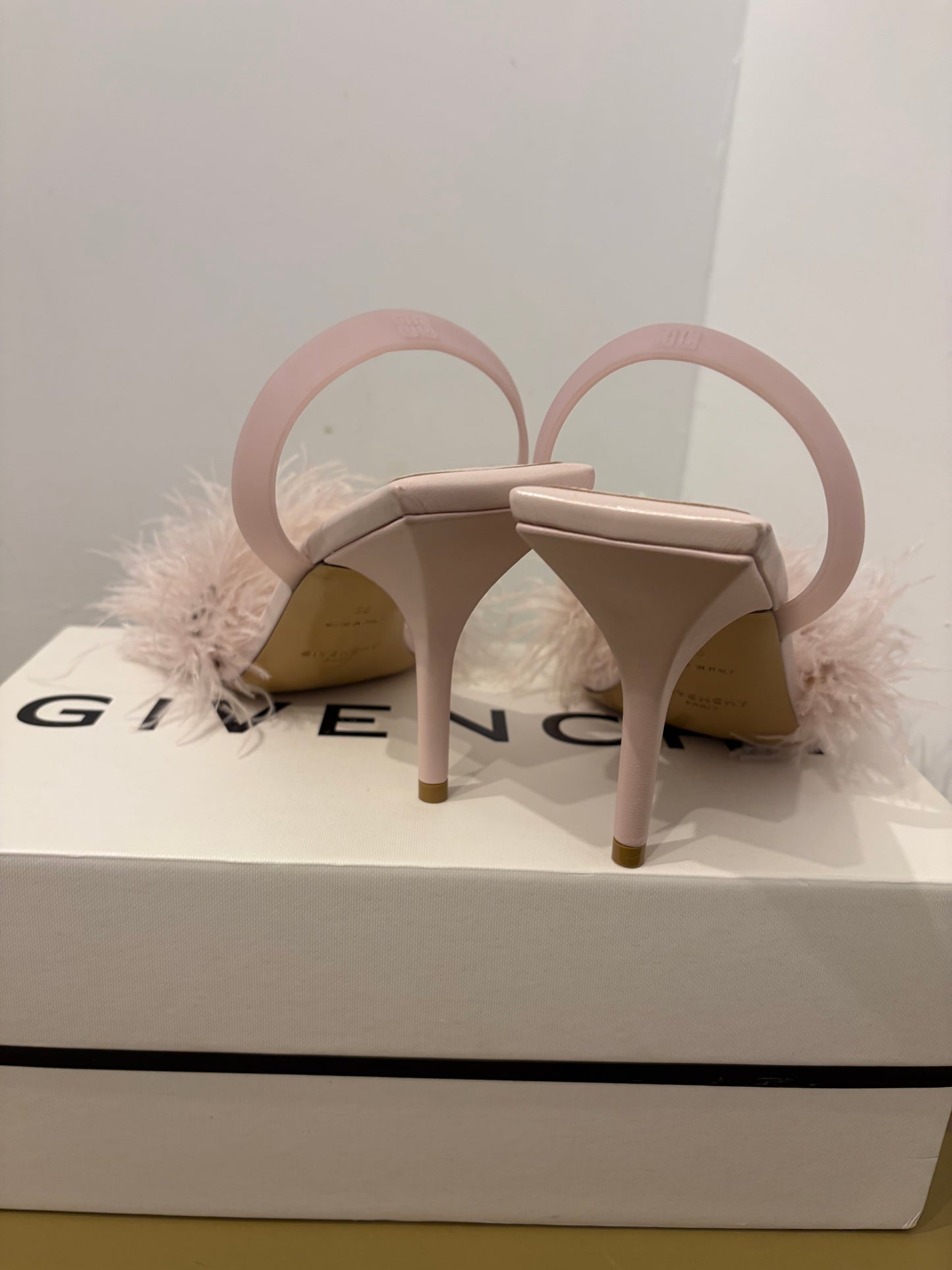 Givenchy Light Pink Feather Slingback Sandals - Size 38