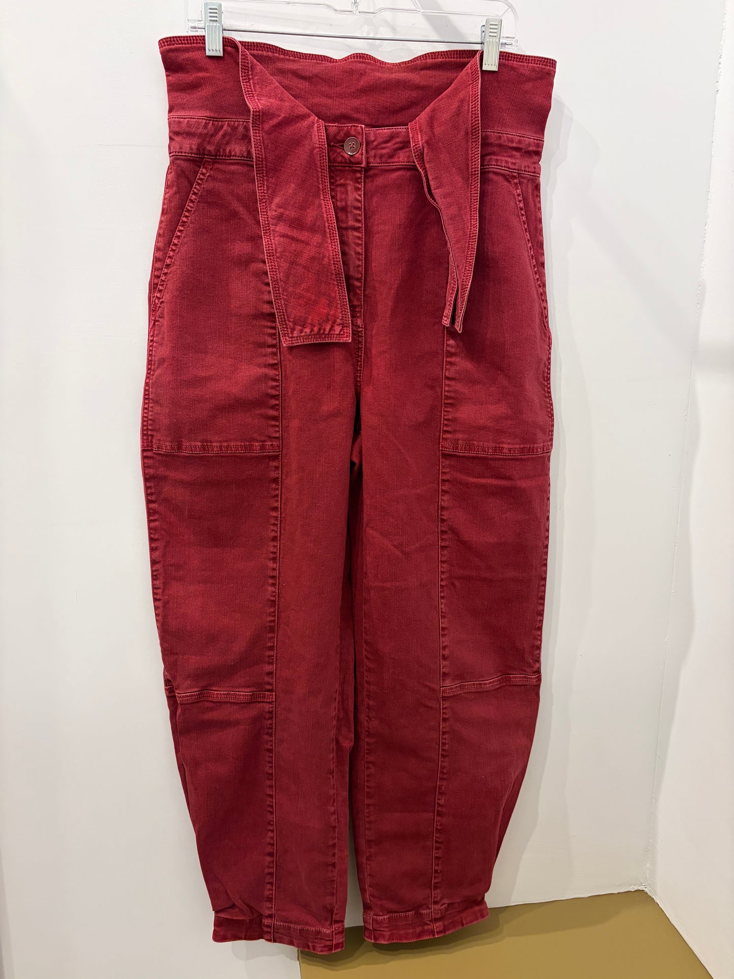 Ulla Johnson Burgundy Belted Barrel Leg Utility Jeans High Rise - 10