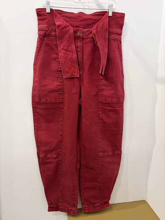 Ulla Johnson Burgundy Belted Barrel Leg Utility Jeans High Rise - 10