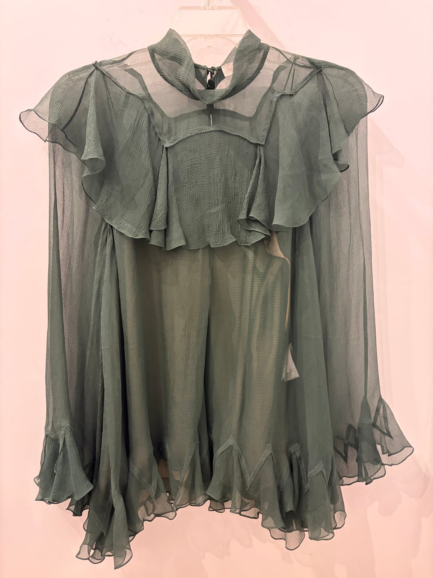 Chloé Sheer Silk Chiffon Ruffle Blouse Cami Set - 42