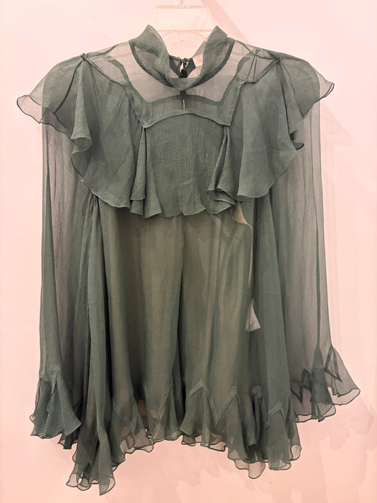 Chloé Sheer Silk Chiffon Ruffle Blouse Cami Set - 42