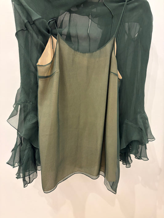 Chloé Sheer Silk Chiffon Ruffle Blouse Cami Set - 42