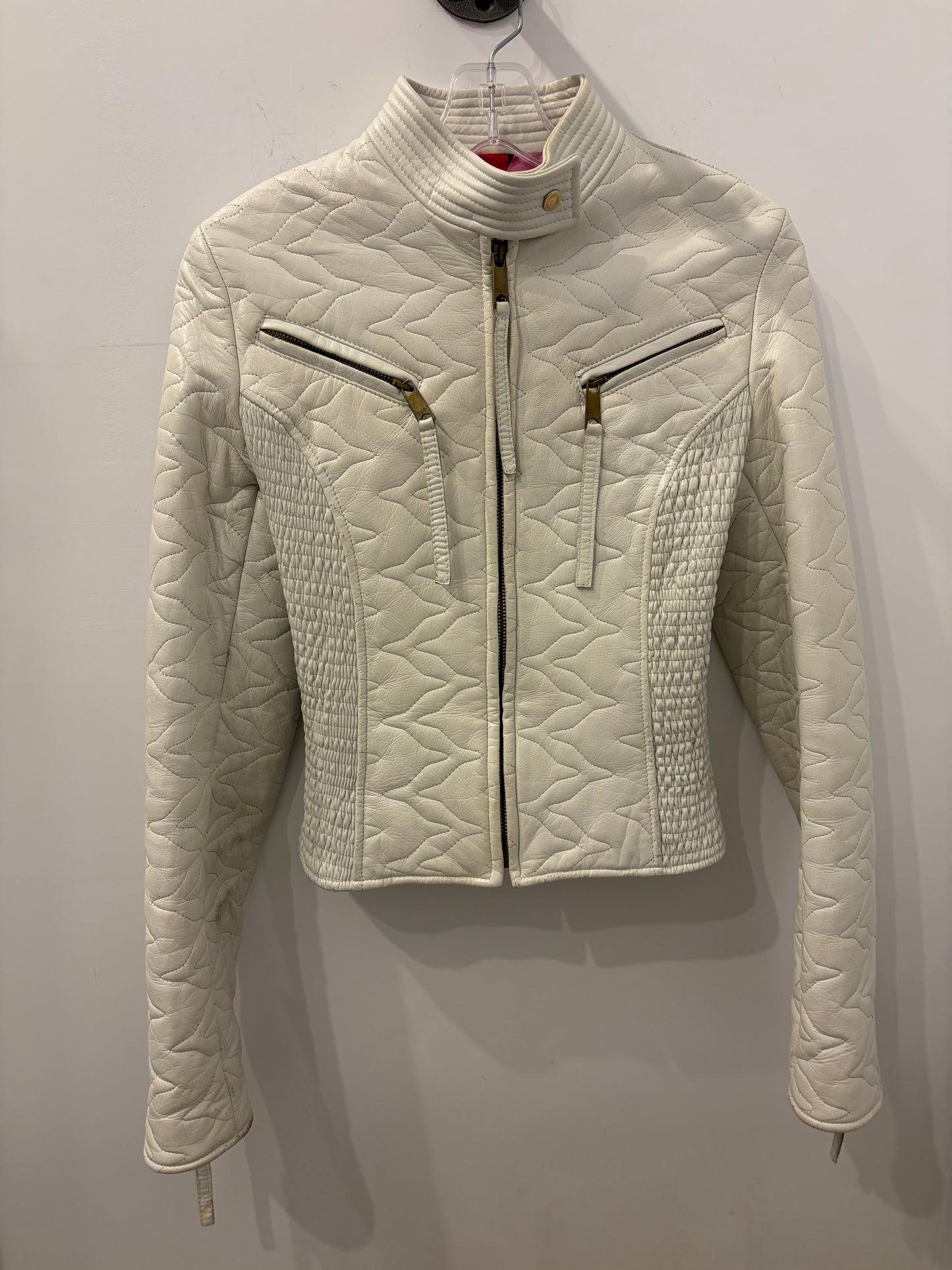 Dolce & Gabbana D&G White Quilted Leather Moto Jacket - IT 40 (4)