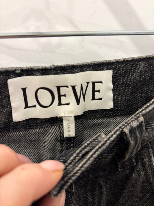 Loewe Anagram Washed Black Asymmetric Cropped Jeans - Size 38