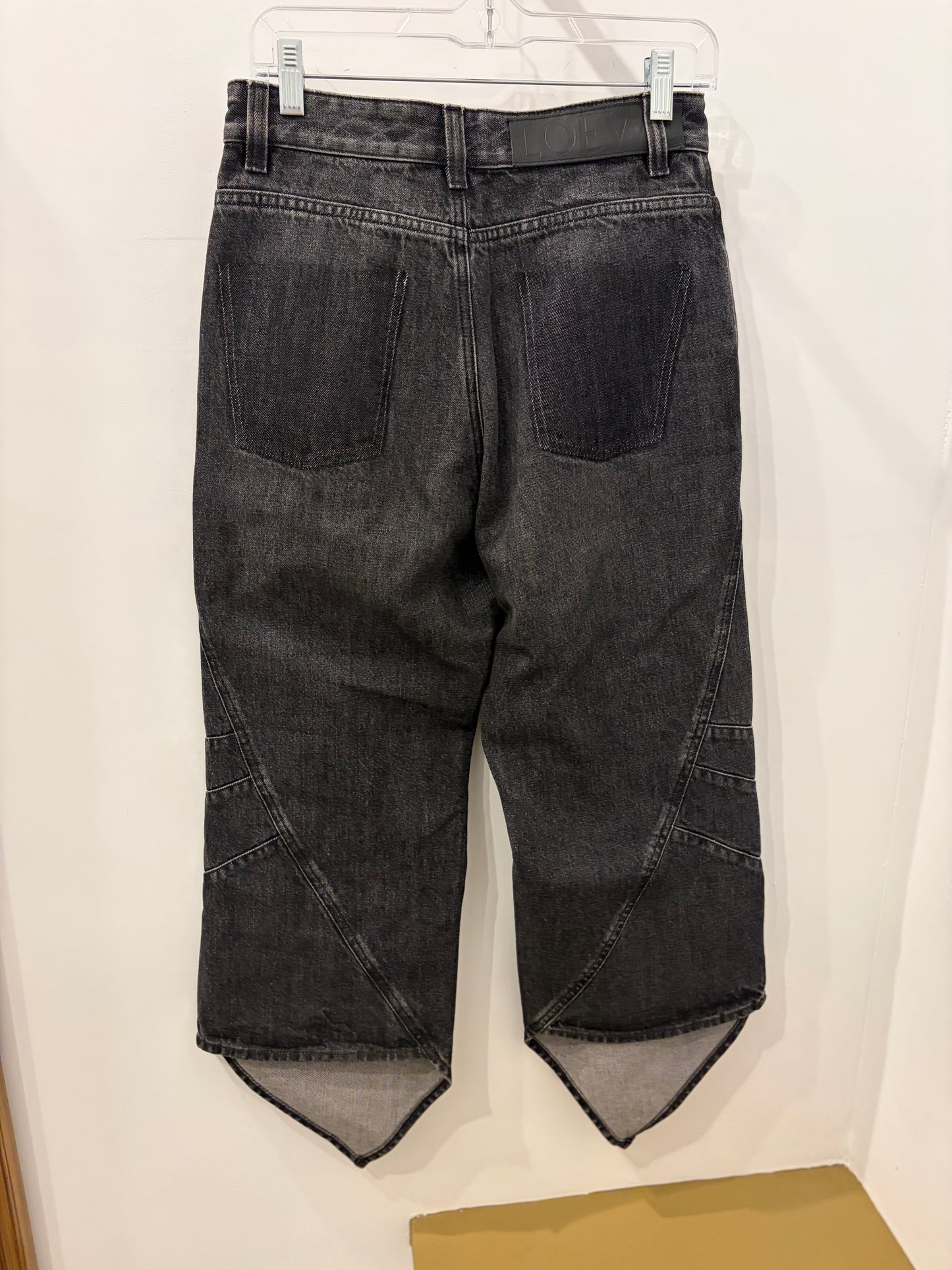 Loewe Anagram Washed Black Asymmetric Cropped Jeans - Size 38