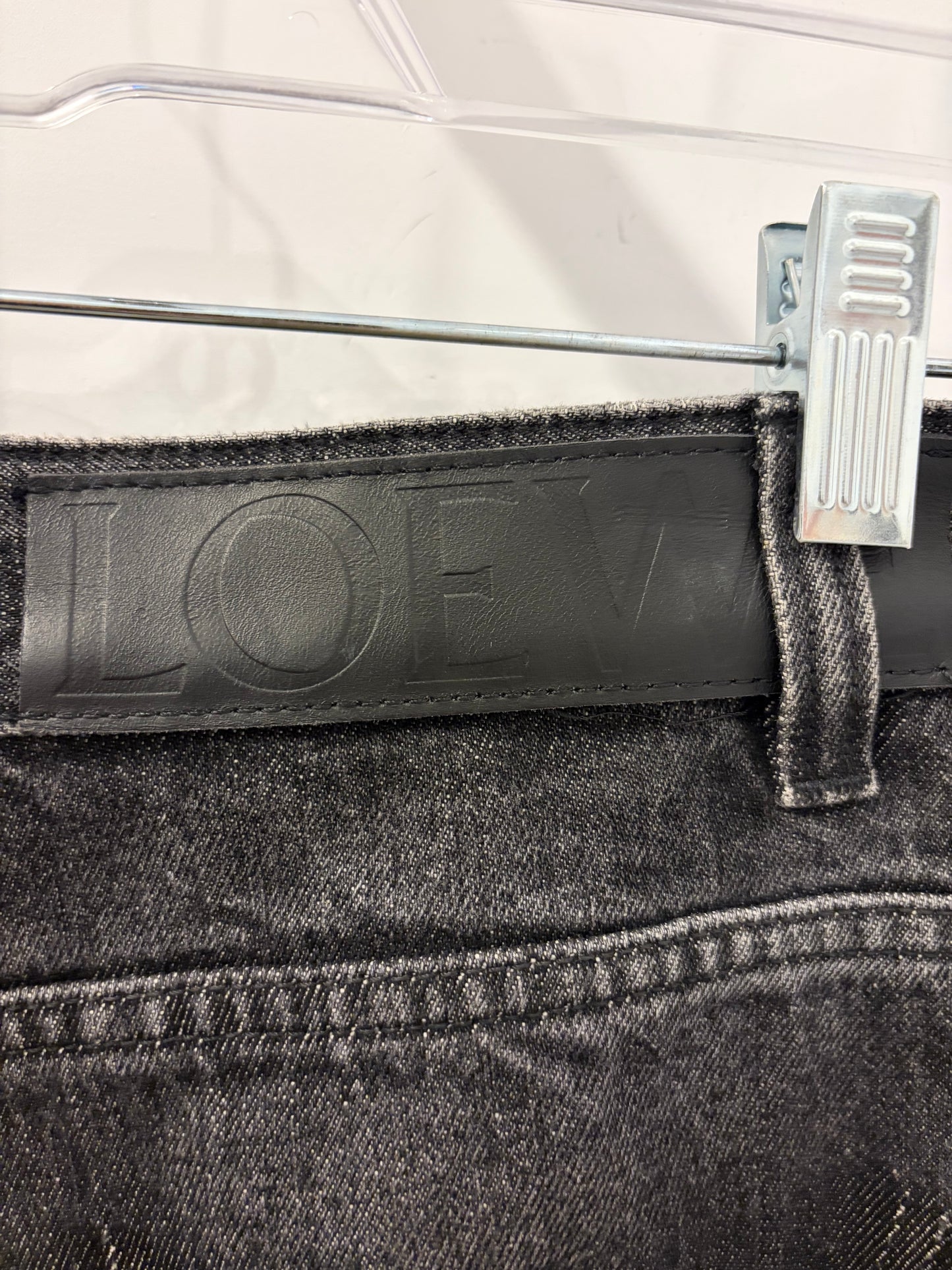 Loewe Anagram Washed Black Asymmetric Cropped Jeans - Size 38