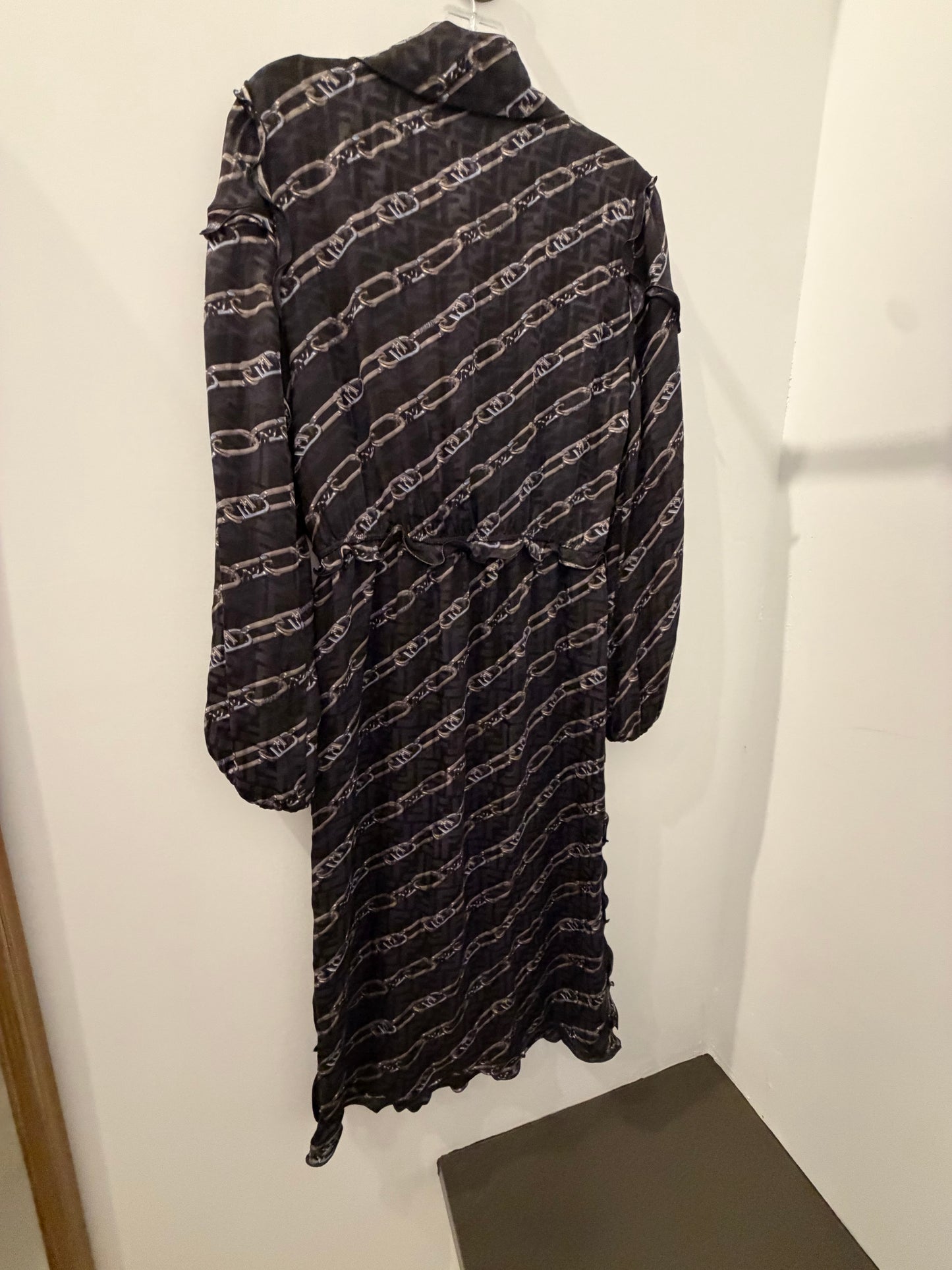 Fendi Roma O'Lock Chain Print Silk Blend Midi Dress - Small (US2)