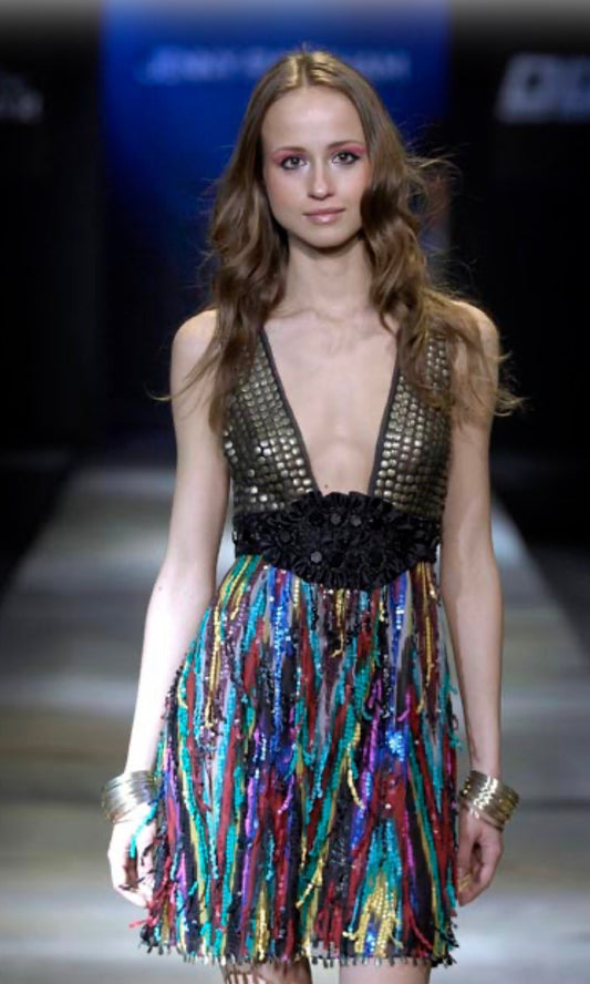 Jenny Packham Catwalk Embellished Sequin Fringe Cocktail Dress - UK12