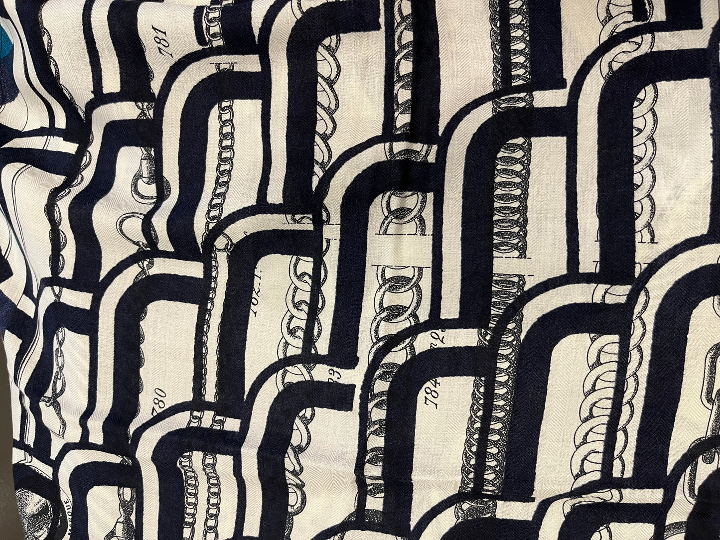 Hermès Cashmere & Silk Shawl 140 Blue Geometric Patchwork Design