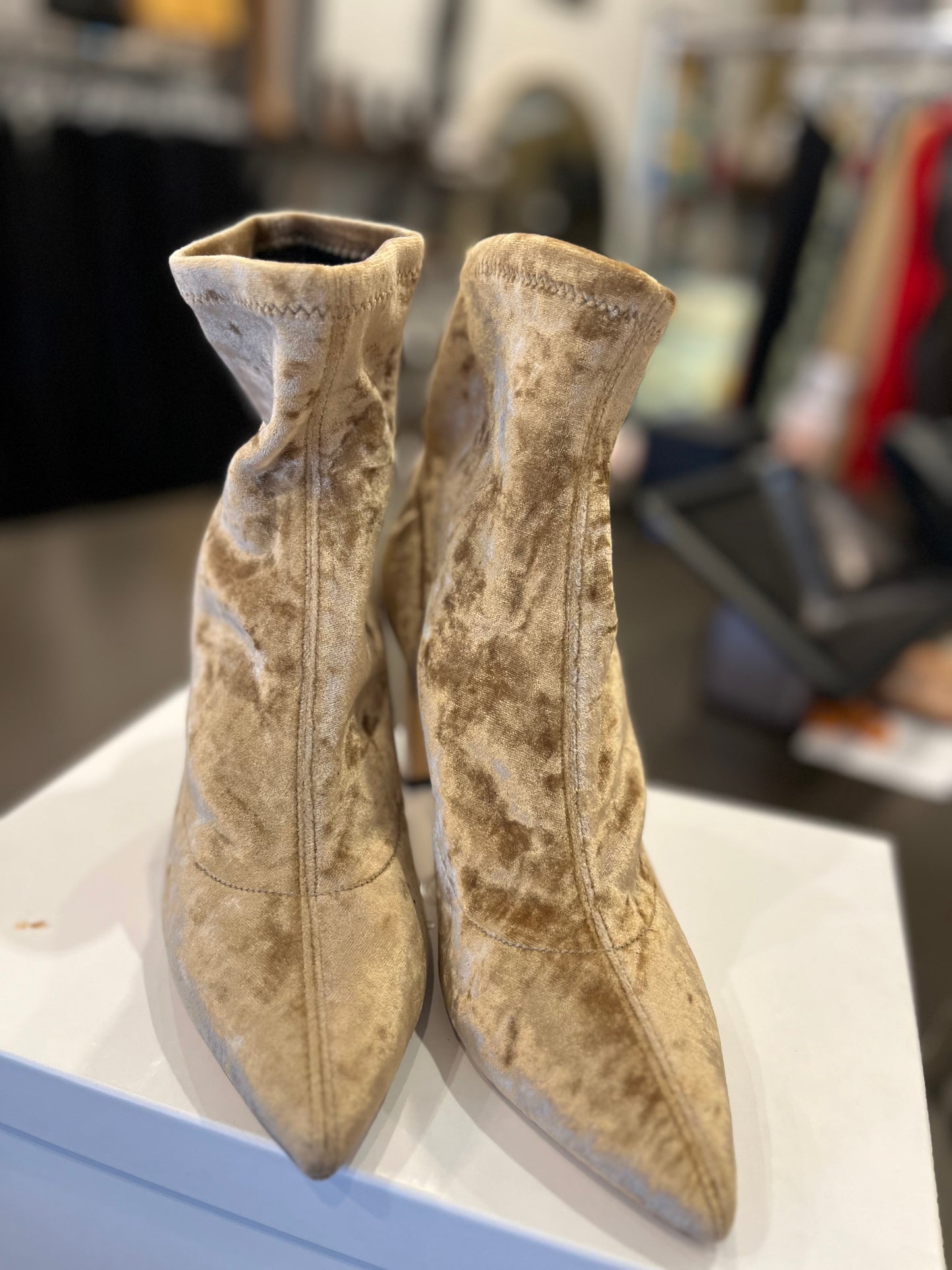 Jimmy Choo Stretch Velvet Sock Booties – Champagne 37
