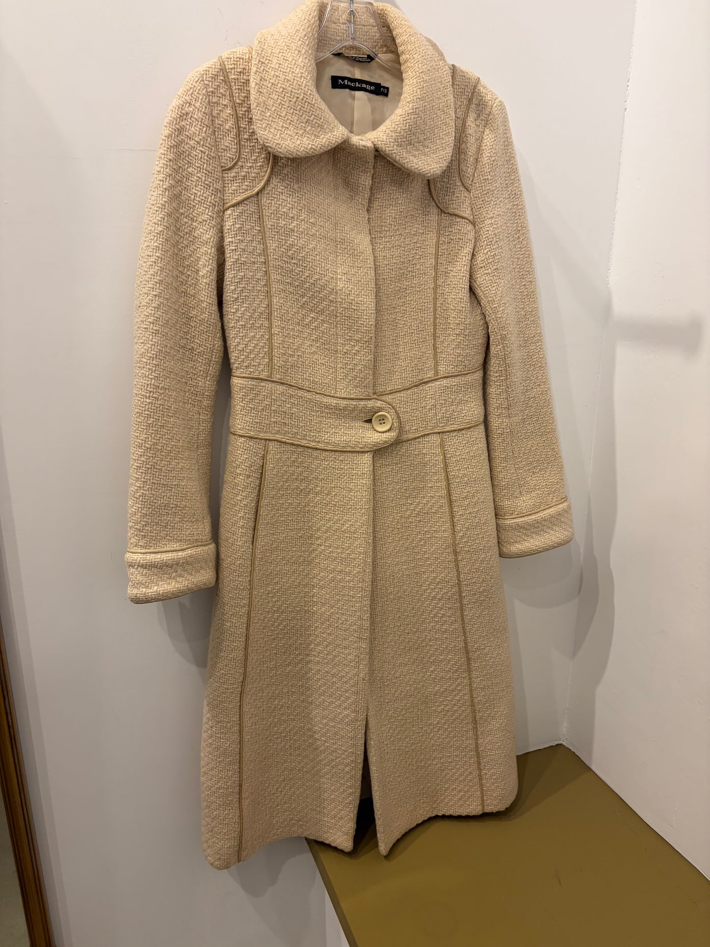 Mackage Cream Wool Blend Belted Coat - Petite Small