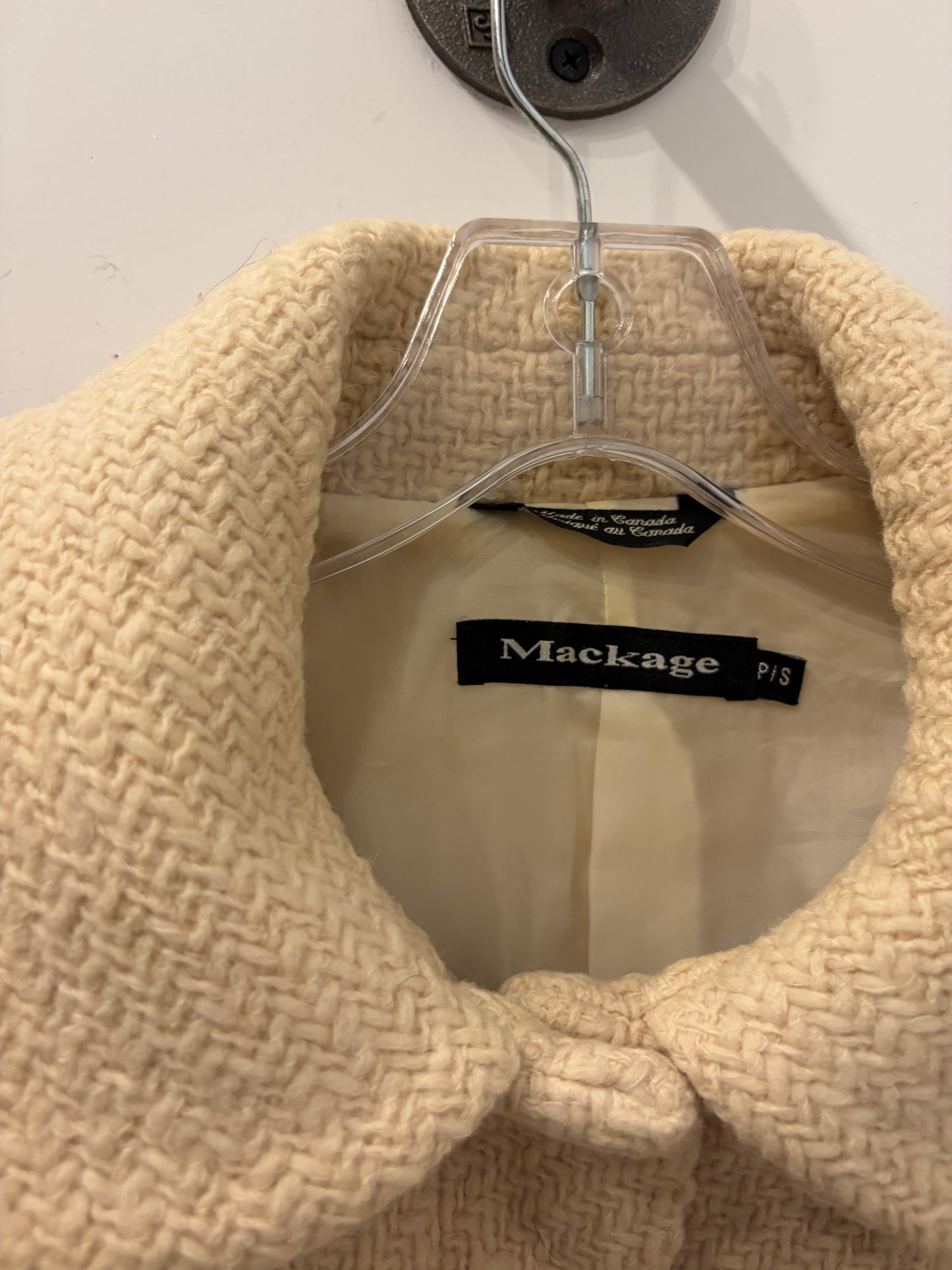 Mackage Cream Wool Blend Belted Coat - Petite Small