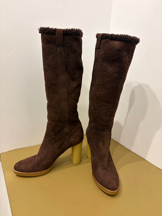 Gucci GG Monogram Shearling Boot - Size 39