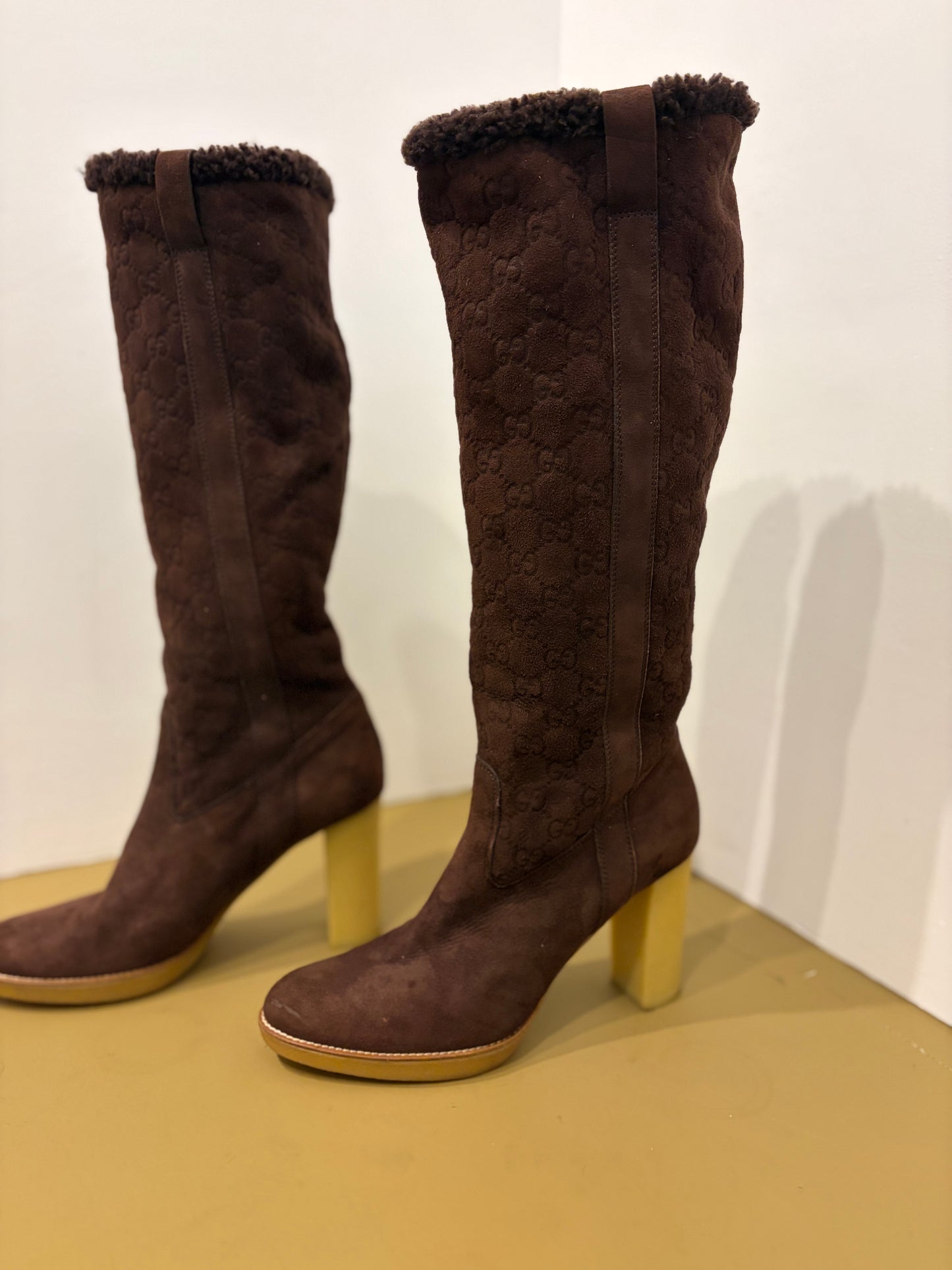 Gucci GG Monogram Shearling Boot - Size 39