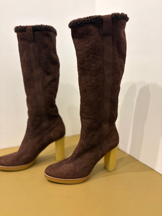 Gucci GG Monogram Shearling Boot - Size 39